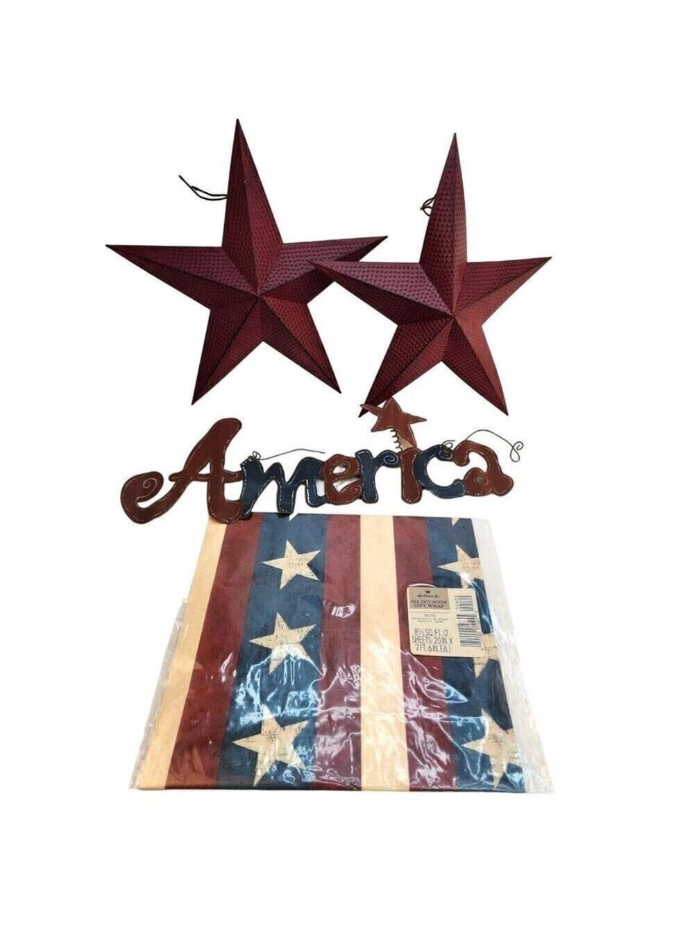 America Sign Metal Red Star Wall Decor Hallmark Gift Wrap